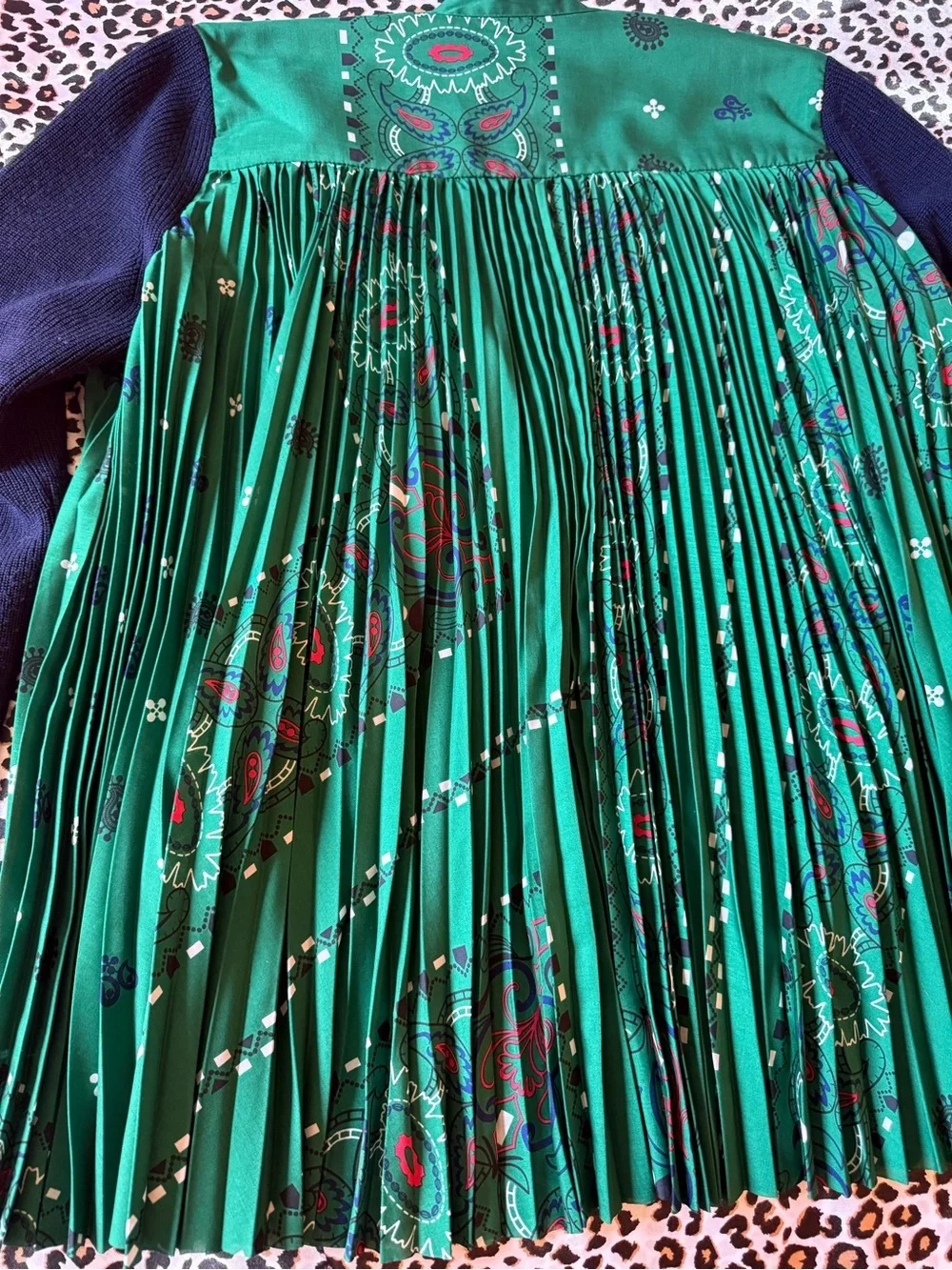 Sacai Navy Cardigan with Emerald Green Accents